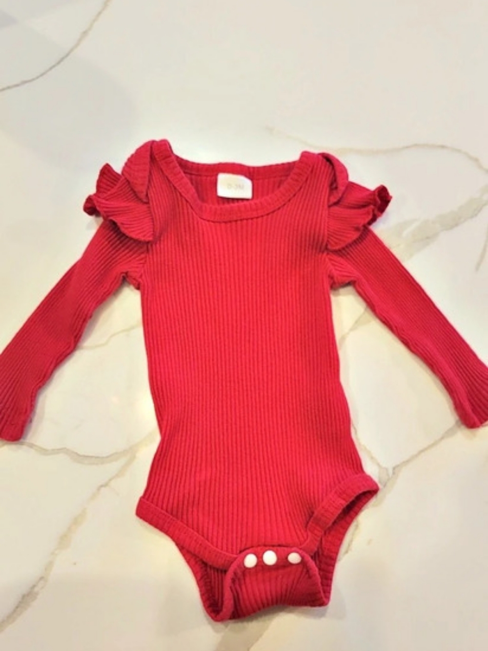 Red Ribbed Ruffle Sleeve Bodysuit Baby 0-3M